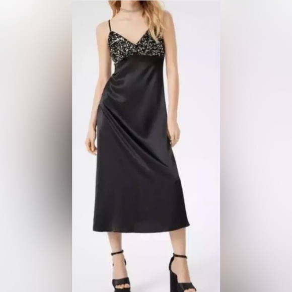 House Of Harlow 1960 Black Sleeveless Sequins Slip Midi Dress.Size M - Picture 1 of 12
